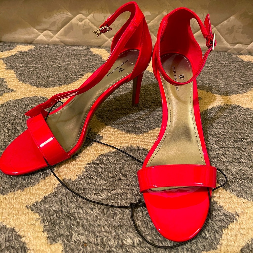 Worthington Red Ankle Strap pump heels